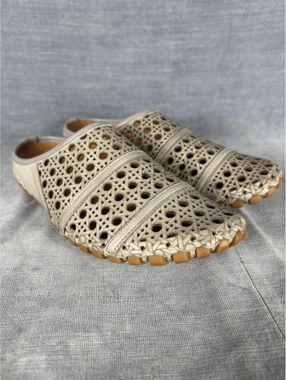 Volks Walkers Womens Size 36 Leather Slip-On Mules Stone 1169 Comfort Shoes